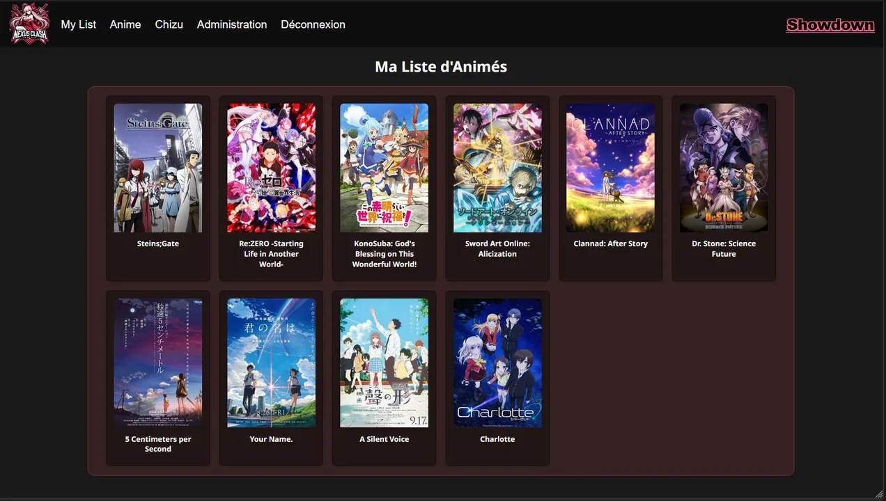 Liste personnelle d’animes dans NexusClash