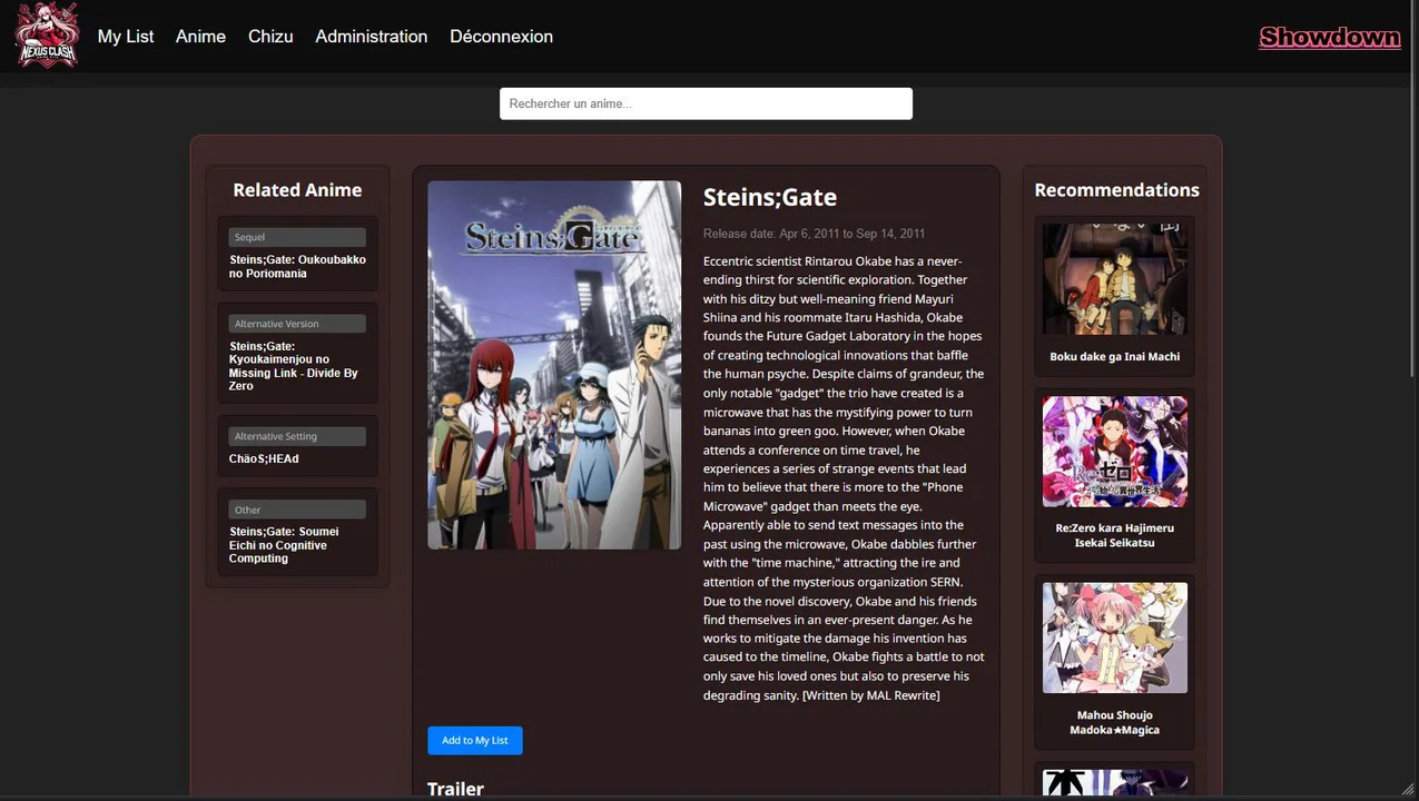 Fiche détaillée de Steins Gate dans NexusClash