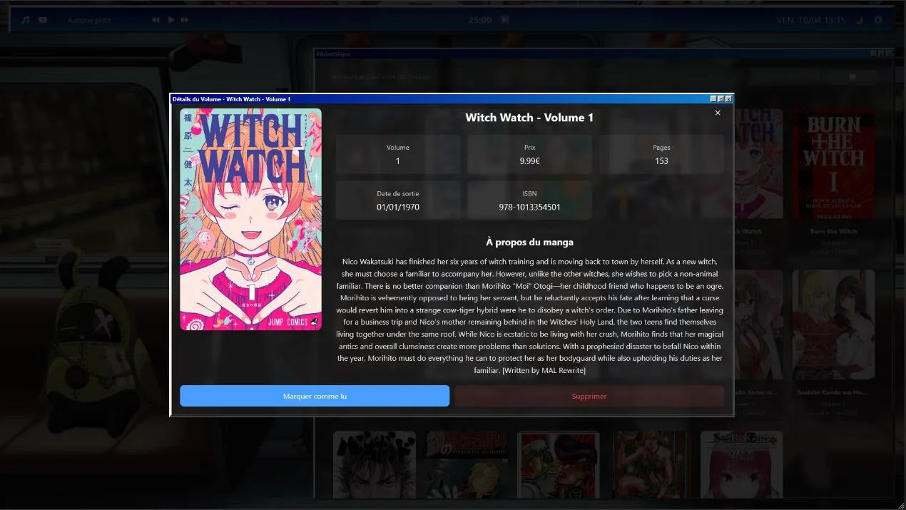 Fiche détaillée d’un manga dans PixelBook